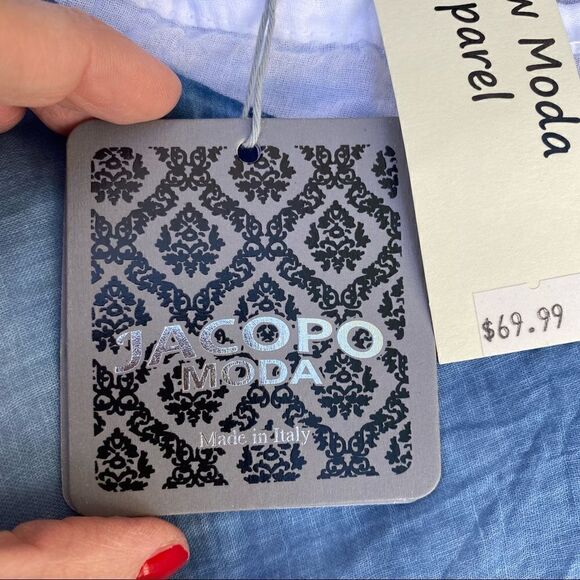 Italian Two Pieces Long Cotton Raw Moda Dress denim blue NWT - Picture 16 of 16